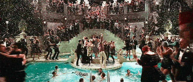 Lustiges animiertes GIF aus dem Film the Great Gatsby bei seiner Poolparty