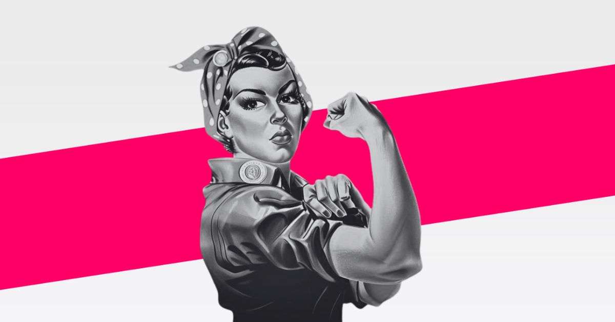 Starke Frau als Symbol für Teambuilding Spiele für Lehrlinge